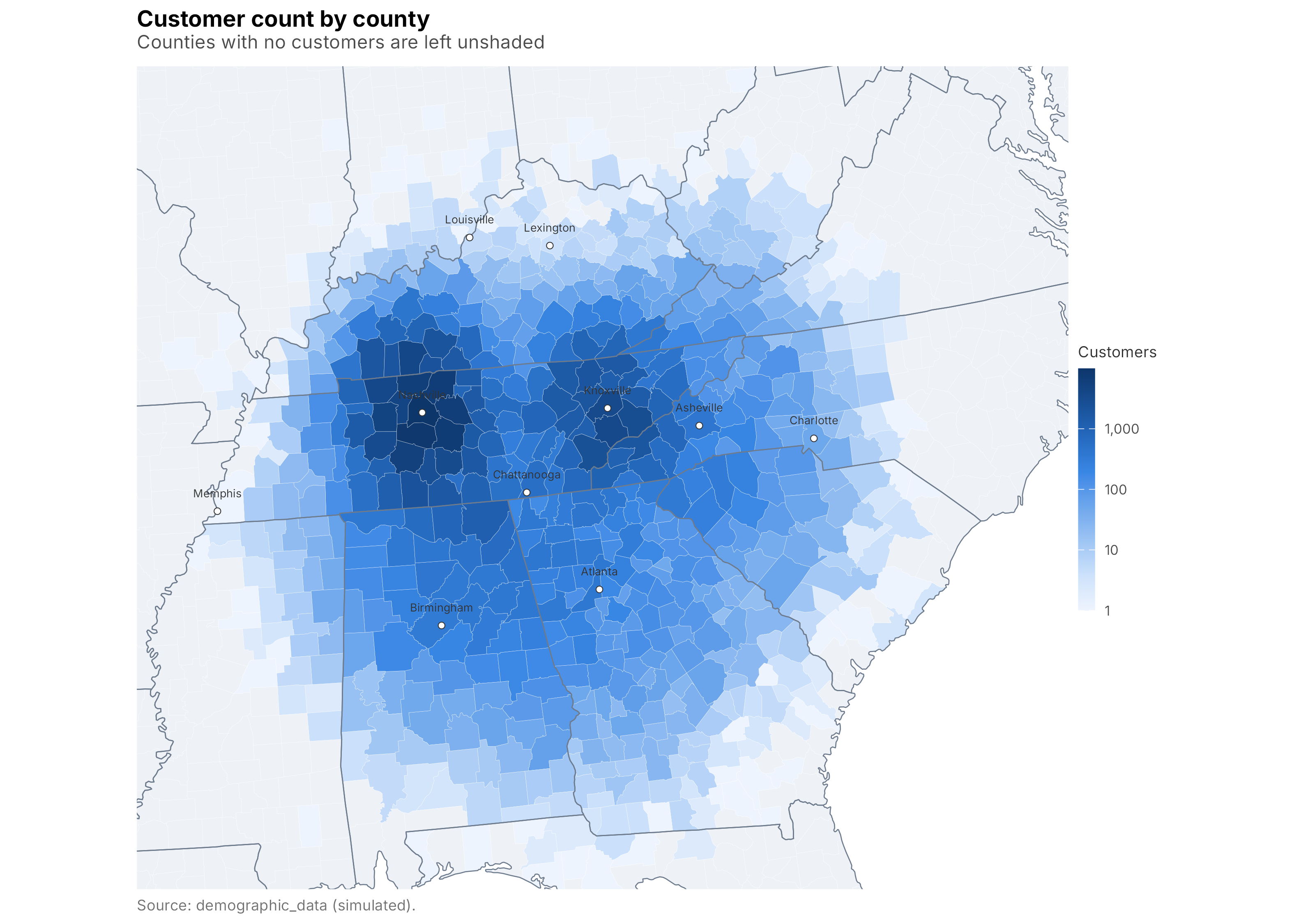 Customer count by county
