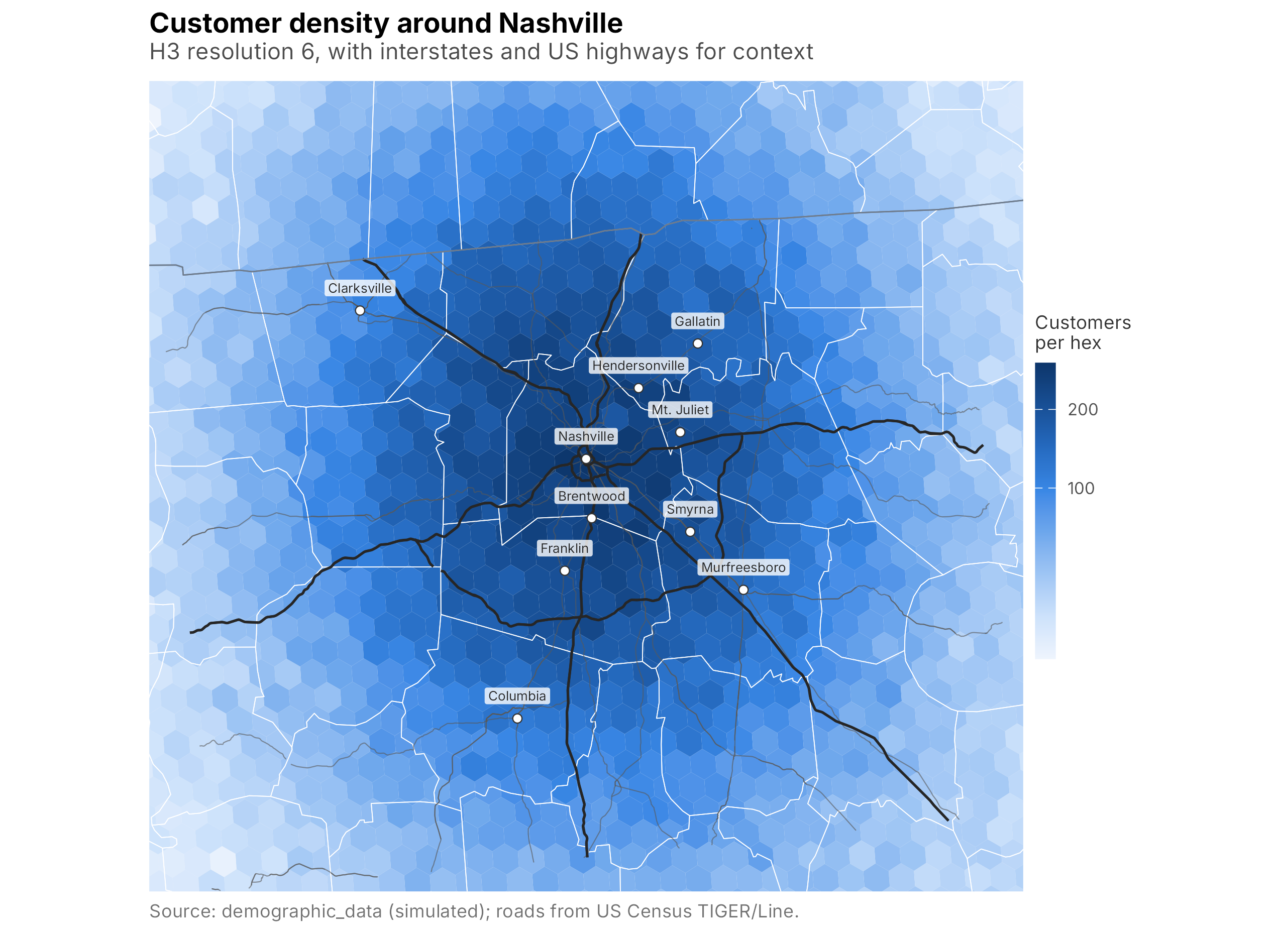 Customer density around Nashville, metro view